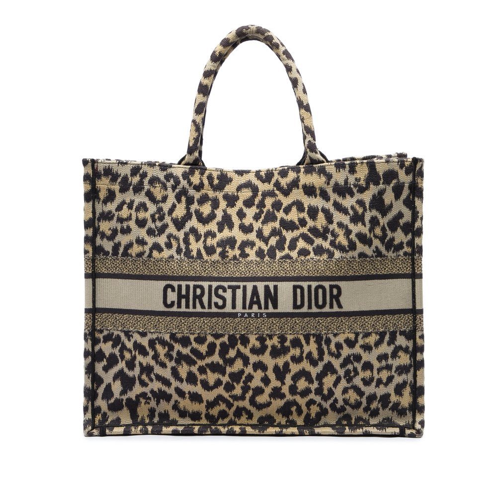 Pre-Loved Dior Mizza Large Embroidered Canvas Leopard Book Tote